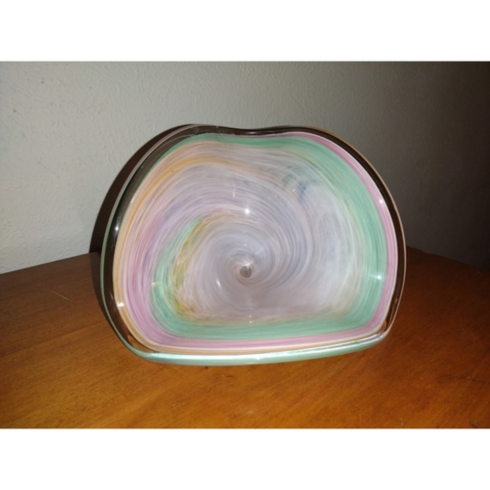 1960s‎ Italian Pastel Triangle Glass Bowl Centerpirce